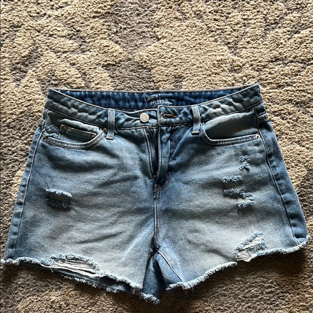 Time and Tru Blue Jean Shorts Distressed Cut-Off Style